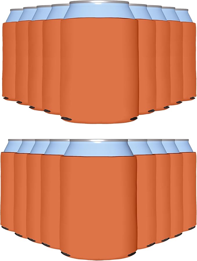 PartyPrints 100 Pack Orange Blank Can Cooler Sleeves, Customizable Bulk Insulated Foam for Beer, Collapsible Plain Drink Holder, Cold Soda Insulator, 12oz Regular, 16oz Tall Cans