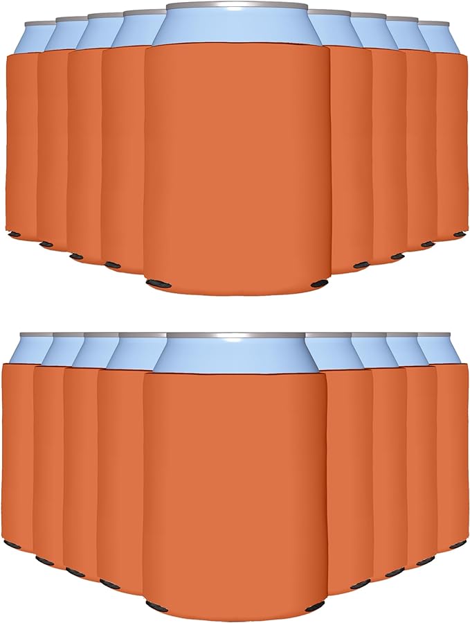 PartyPrints 25 Pack Orange Blank Can Cooler Sleeves, Customizable Bulk Insulated Foam for Beer, Collapsible Plain Drink Holder, Cold Soda Insulator, 12oz Regular, 16oz Tall Cans