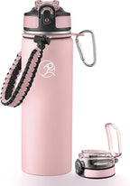 GOSWAG Insulated Sports Water Bottle, 24oz 2 Lids(with Straw/No Straw), Stainless Steel Water Bottles with Paracord Handle, Insulated Bottle with Double-Wall Vacuum Insulation