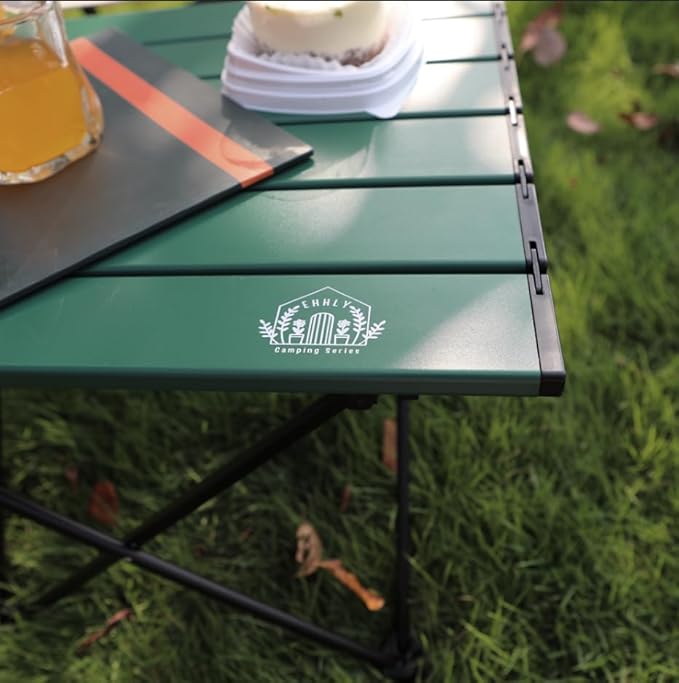 Portable Folding Camping Table, Large Compact Aluminum Beach Picnic Table, Lightweight Collapsible Outdoor Camp Tables That Folds & Rolls Up, Beach Gear Essentials Camp Accessories, Sylvan Green
