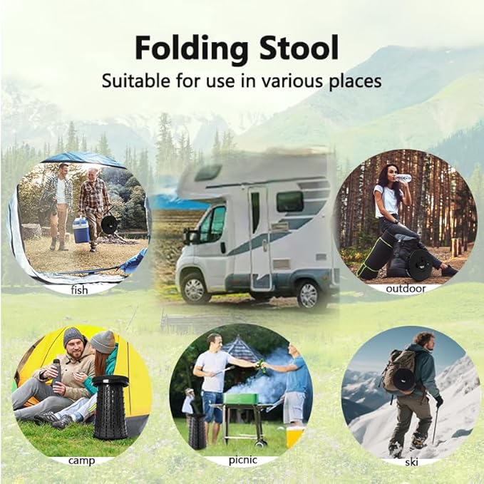2025 Upgraded Folding Stool,800lbs Max Weight,Portable Retractable Collapsible Stool,Travel Footrest,Gift for Camping,Outdoors,Fishing,Hiking Tours,Parties,BBQ