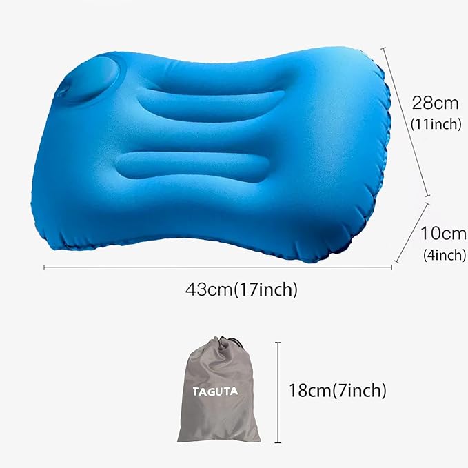 2Pcs Inflatable Camping Travel Pillow Compressible Compact Comfortable Ergonomic Inflating Pillows for Neck & Lumbar Support While Hiking Camping Backpacking Working(Blue)