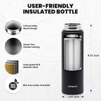 Insulated Water Bottle 20 oz, Triple Wall Vacuum Stainless Steel (Cold for 48 Hrs), Leak Proof & Non-BPA, Kids Water Bottle Jug for School with Straw Spout Lids, Magic Black