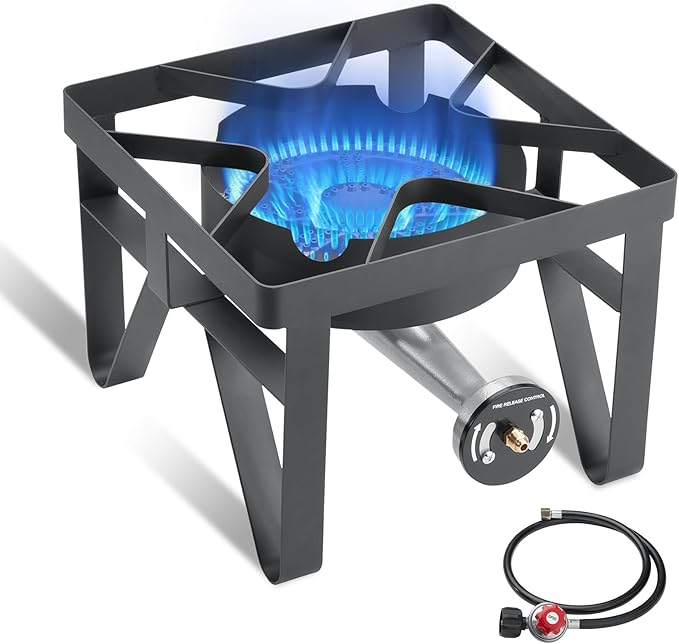 SKOK 200,000 BTUs High Pressure Single Burner Propane Camping Stove - Portable Outdoor Stove for Outdoor Cooking, Backyard, Picnic