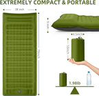 Double Sleeping Pad Camping, Self Inflating 6'' Extra-Thick 2 Person Pillow Built-in Foot Pump Waterproof Inflatable Sleeping Mat Backpacking, Tent, Hiking, Portable Camping Pad