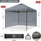 KAMPKEEPER 10x10 Pop Up Canopy Tent with 2 Sidewalls, Beach Tent - Easy Outdoor Sun Shade for Events, Parties, Camping - Gazebo with 4 Weight Bags & Carry Bag.（Grey）