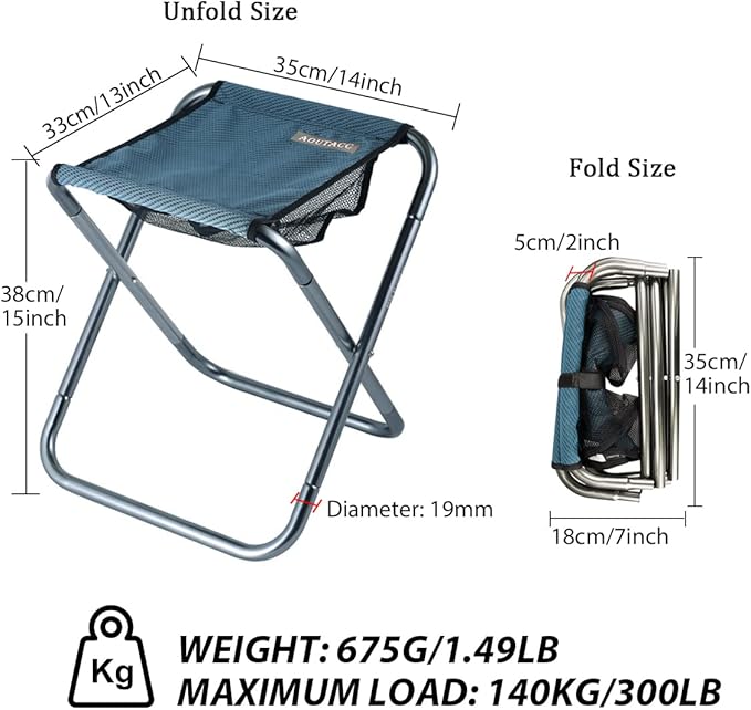 AOUTACC Ultralight Portable Folding Camping Stool for Outdoor Fishing Hiking Backpacking Travelling(XL:13"x14"x15";Large:11.8"x11"x11.4"; Medium:8.3"x9.5"x 11")