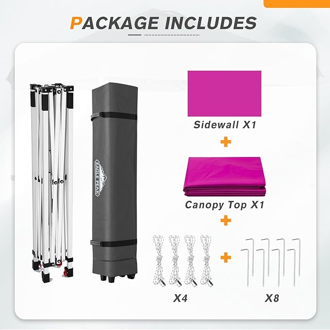 EAGLE PEAK Pop Up Canopy Tent with 1 Sidewall, Easy Setup Event Tent, Outdoor Sun Shade, Wheeled Carry Bag, Stakes and Guy Ropes, Instant Canopy 6.6x6.6, Pink