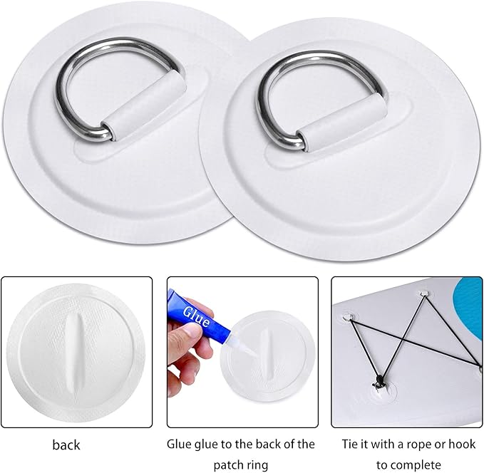 TOBWOLF 6 Pack Stainless Steel D-Ring Patch for Inflatable Boat Kayak Dinghy SUP, D-Ring PVC Patch Stand-Up Paddleboard Canoe Rafting Accessories, NO Glue Included