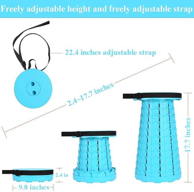 Fishboy Upgraded Collapsible Stool, 400lbs Max Weight, Lightweight But Sturdy, Portable Retractable Folding Telescoping Foldable Camping Stool for Adults Outdoor Fishing Hiking Gardening Travel BBQ