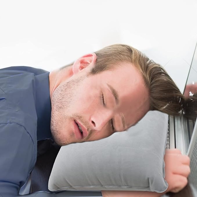 2 Pack Gray Ultralight Inflatable Pillow Small Squared Flocked Fabric Air Pillow for Beach Camping,Traveling,Hiking,Napping,Desk Rest,Neck & Lumbar Support