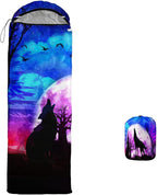 Galaxy Wolf Camping Sleeping Bags Warm & Cool Weather Waterproof Backpacking Blue Purple Starry Sky Sleeping Bag All Seasons Camping, for Adult Kids Boy Girls Camping Gear Equipment, Traveling