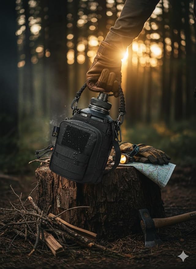 64oz Insulated Water Bottle with Bag - Half Gallon Tactical Water Bottle with Paracord Handle — Wide-Mouth BPA-Free Stainless Steel - Ideal for Hiking, Hunting, Sportsg & Travel