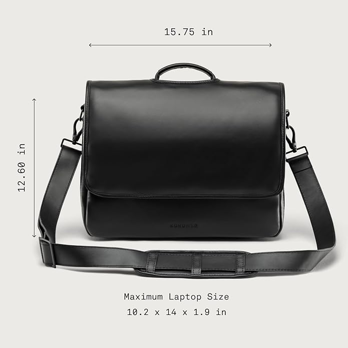 Nordweg Workday Briefcase NW053B – Full-Grain Leather Laptop Bag 15.6" – Office Shoulder Messenger for Work, Study, Travel