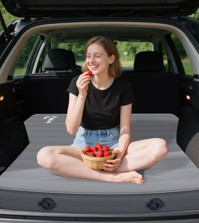 for Tesla Model Y Mattress Memory Foam, 4 inch Comfortable SUV Sleeping Pad with Powerful Air Pump, Inflatable Car Bed for Camping & Road Trips (Gray)