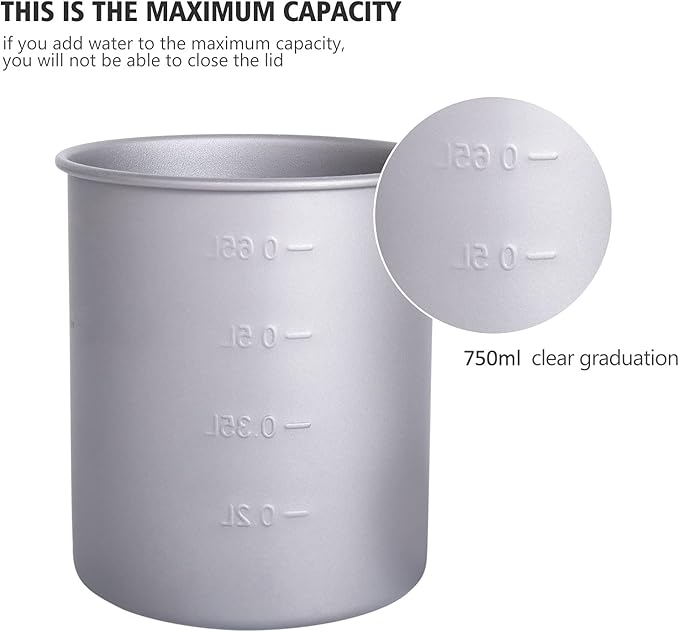 iBasingo 750ml Titanium Pot Camping Mug with Lid Tea Outdoor Ultra-light Coffee Water Cup Portable Hiking Backpacking Cooking Kit Picnic Cooking Kit with Foldable Handle Ti3037D