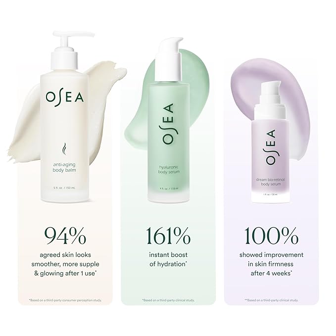 OSEA Firm & Hydrate Body Trio – Firming & Hydrating Mother's Day Limited Edition Gift Set with Anti-Aging Balm, Hyaluronic Serum & Travel Size Dream Bio-Retinol Serum