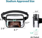 Veckle Clear Fanny Pack Stadium Approved - Plus Size 35-51 Inch Adjustable Strap Transparent Belt Bag for Women Men Fits 7.5" Smartphone, Crossbody Clear Bag for Stadium Events Sports Concerts, Black