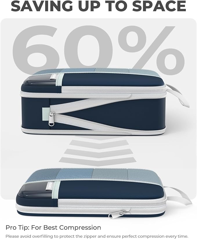 Percover Compression Packing Cubes 4-Piece Set, Packing Cubes Compression for Travel with Label Pockets, Travel Organizer for Carry On & Checked Luggage, Navy Blue