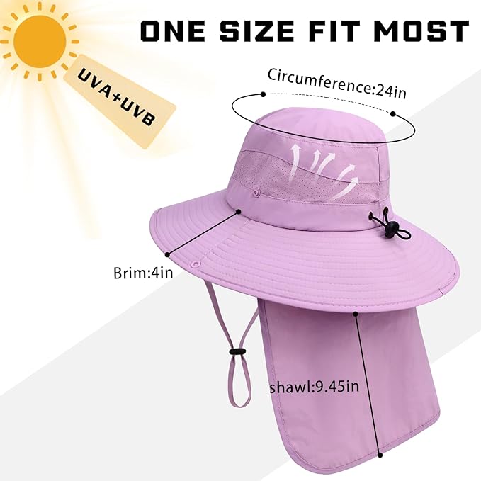 Sun Hats for Men Women, UPF50+ Protection Safari Hat,Wide Brim Fishing Hat with Neck Flap,Bucket Hats for Beach Hiking