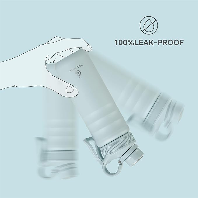 IDEUS Insulated Stainless Steel Water Bottle with 2 Leak-Proof Lids, Thermal Water Flask for Hiking Biking, 24oz, Light Blue