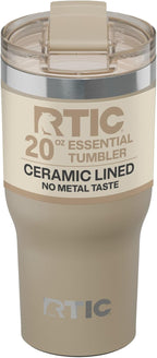 RTIC 30oz Essential Tumbler with Lid, Ceramic Lined, Insulated, Stainless Steel, Metal, Double Wall Vacuum-Insulation, Travel Cup for Iced Coffee, Tea, Hot and Cold Drink, Beach