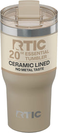 RTIC 20oz Essential Tumbler with Lid, Ceramic Lined, Insulated, Stainless Steel, Metal, Double Wall Vacuum-Insulation, Travel Cup for Iced Coffee, Tea, Hot and Cold Drink, Beach