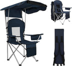BDL Camping Chair with Canopy Shade Portable Folding Beach Chairs with Cooler, Mesh Backrest, Cup Holder, and Pocket for Camping, Fishing, Beach, and Sports,Blue