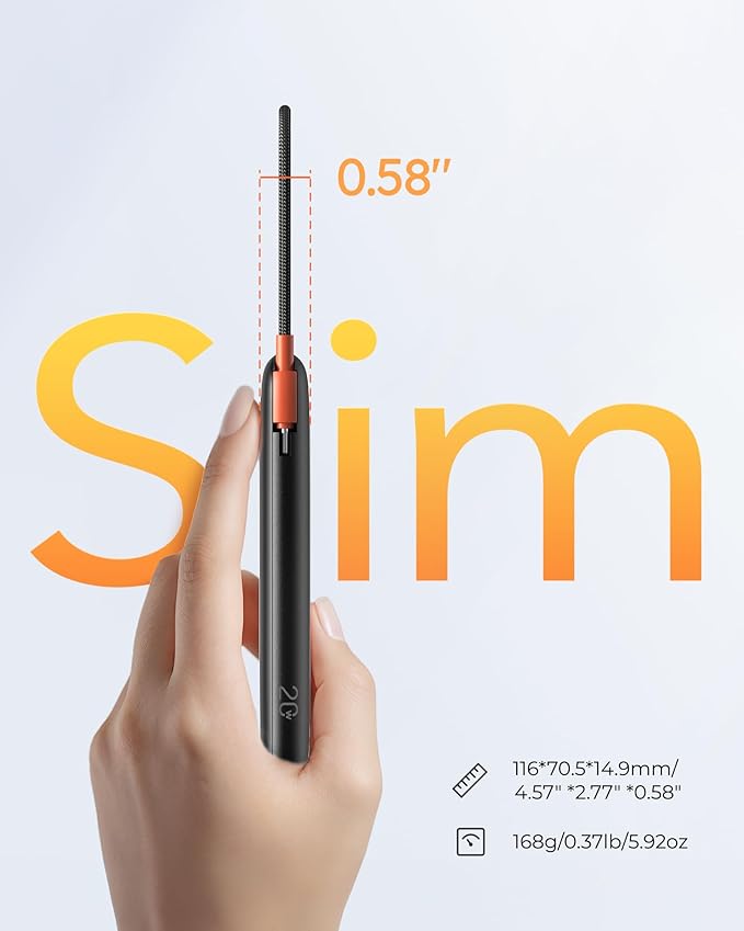 Slim Portable Charger 10000mAh, Travel Power Bank with Built-in USB-C Cable & LED Display, 22.5W Fast Charging Battery Pack Compatible with iPhone 16 15 Samsung S24 S23 -Black