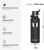 Super Sparrow Insulated Water Bottle - 17 Oz / 25 Oz / 32 Oz - Standard Mouth FlipFlow Flask - BPA Free, Leak Proof Drink Bottle- Ergonomic Straw Water Bottles for Work, Gym, Travel, Sports