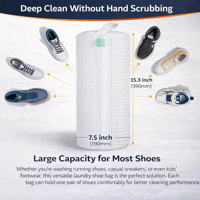 Shoe Washing Machine Bag for Sneakers – 2 Pack Laundry Shoe Bag Reusable Sneaker Wash Bag with Protective Zipper, Mesh Cleaning Bag for Tennis Shoes, Running Shoes - White