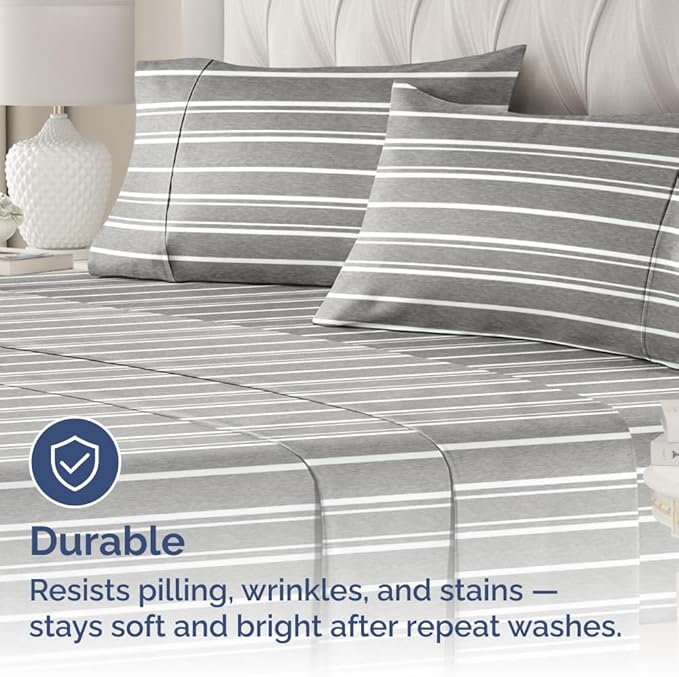Queen Pillow Cases Set of 2 - Ultra Soft Hotel Quality Pillowcase Covers - Comfy Cozy Bedding for Women, Men, Kids & Teens - Machine Washable Pillow Protectors - 2 Pieces Set - Queen Size Grey Stripes