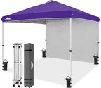 EAGLE PEAK Pop Up Canopy Tent with 1 Sidewall, Easy Setup Event Tent, Outdoor Sun Shade, Wheeled Carry Bag, Stakes and Guy Ropes, Instant Canopy 10x10, Purple