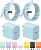5FT iPhone 17 16 15 Charger Fast Charging USB C Charger Block Type C Chagrer Fast Charging 2-Pack for iPhone 17/17 Plus/17 Pro/17 Pro Max/iPhone 16/16 Plus/16 Pro/16 Pro Max/15 Pro Max/Samsung(Blue)
