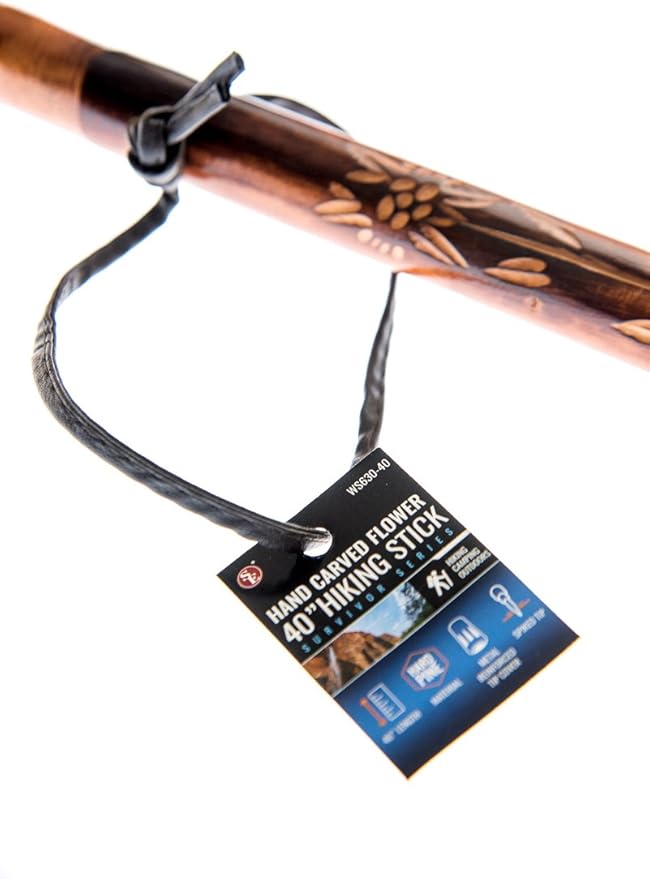 SE Survivor Series Hand Carved Flower Hiking/Walking Stick, 40" - WS630-40