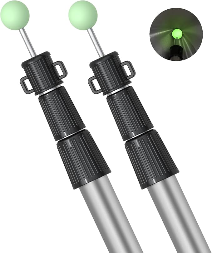 SANLIKE Telescoping Tarp Poles Tent Poles, 96" Aluminum Canopy Poles Extendable Pole for Awning Shelter Camping Hiking Backpacking, Luminous Tip Cap Design, Set of 2, Silvery