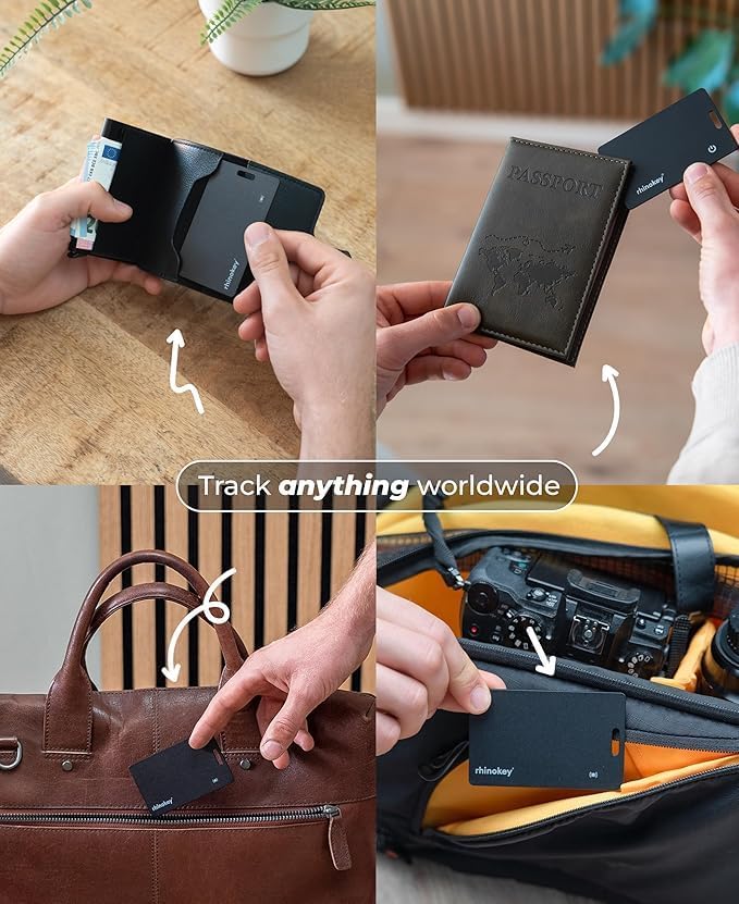 Rhinokey® Wallet Tracker Card (iOS Only) - Slim Rechargeable 1.8mm Thin Tracker, Airtag Wallet IP68 Waterproof, Apple Find My Luggage Tags, Item Finder with Key Chain Hole