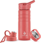 IDEUS Insulated Stainless Steel Water Bottle with 2 Leak-Proof Lids, Thermal Water Flask for Hiking Biking, 18oz, Red