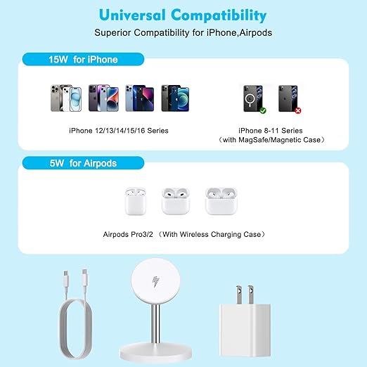 Magnetic Wireless Charger iPhone Charger Stand Stand Mag Safe Pad,2Pack Fast Mag-Safe Charging Station for iPhone 16 ProMax/16 Plus/15/14/13/12 Apple Magnet Wireless Charging Station/AirPods Pro 2/3/4