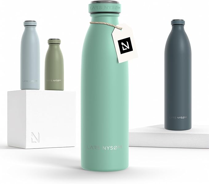 LARS NYSØM Stainless Steel Insulated Water Bottle 12oz 17oz 25oz 34oz 51oz | Insulated Thermo Flask for Hot and Cold Beverages | Leakproof Drinking Bottle (Aqua Turquoise, 17oz)