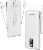 charmast Portable Charger with Built-in Cables and Plug, 10000mAh USB C Power Bank Fast Charging, External Battery Pack Slim, Travel Essentials Compatible with iPhones, Samsung Galaxy, iPad