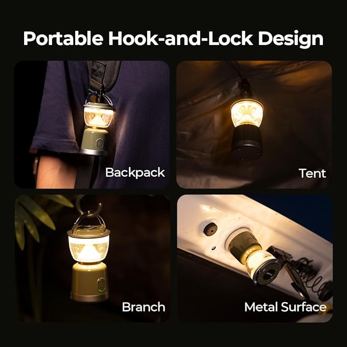 BougeRV AL07 Camping Light, Ambient Light, Rechargeable Camping Lantern, Electric Lamp, IPX5 Waterproof, Portable Light for Camping, Tent, Hiking, Power Outage, Adventure, Emergency Use Outdoor