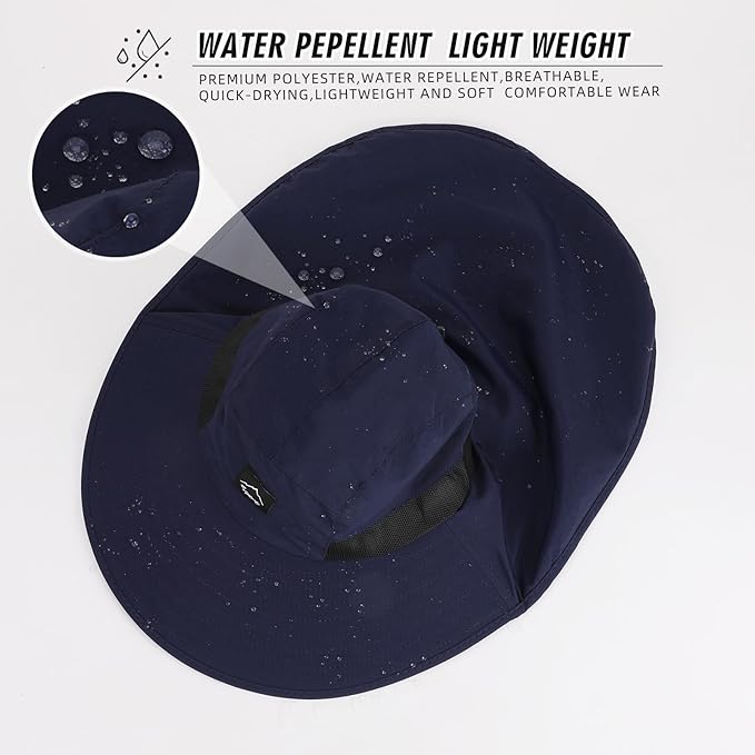 Rosoz Outdoor Sun Hat for Men Women, UPF50+ Protection Safari Cap Wide Brim Mesh Fishing Hat with Neck Flap Beach Garden