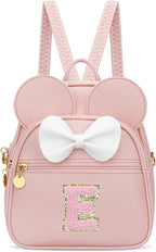 KKXIU Girls Initial Bowknot Cute Mini Backpack for Toddler, Travel Small Girl Backpacks, Personalized Birthday Gifts for Little Girls and Kids(E, Pink)