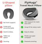 FlyHugz® Neck Travel Pillow | Memory Foam Neck Pillow for Comfort on Airplane | Compact and Ergonomic Design for Travel, Car Rides, and Home Use | Ideal for Adults and Kids