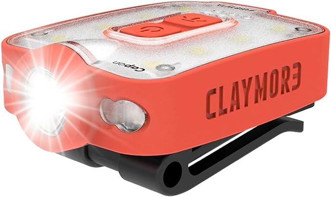 Claymore Capon 40B Red Clip-On Cap Light – USB-C Rechargeable 230LM LED Headlamp | 3 Light Modes 180° Adjustable Beam IP54 Water Resistant Up to 12 Hrs Runtime for Camping, Running, Outdoor