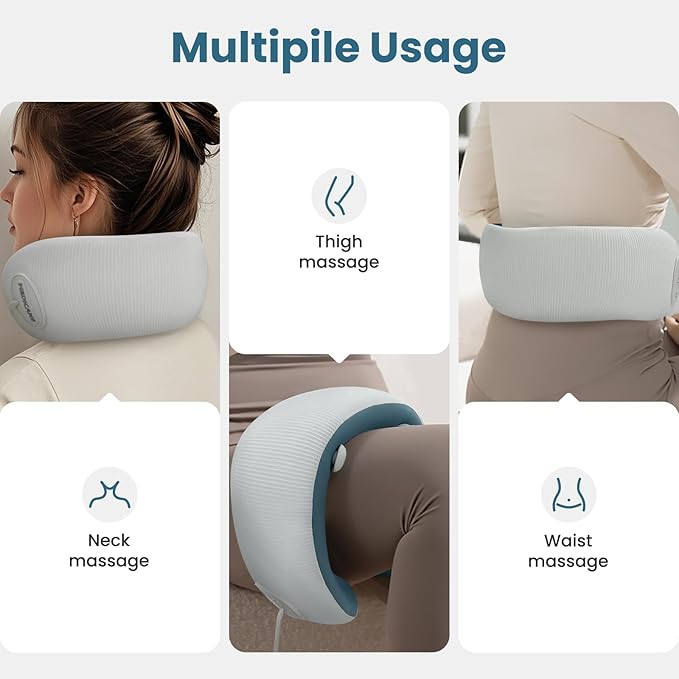 Medicane Neck Travel Pillow with Massage, Shiatsu Massager Cervical Pillows with Heat & Vibration, Ergonomic Memory Foam Comfortable Eye Mask, Perfect for Airplane, Car, Office, Home Use, Pain Relief