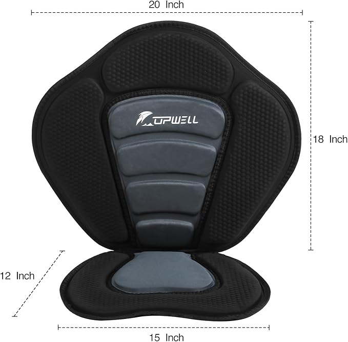 UPWELL Universal Kayak Seat with Detachable Storage Bag & 4 Adjustable Strap, Paddle Board Seat with Memory Foam Padded and Backrest for Kayak, Canoe, Sup