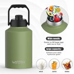 WATERSY 1 Gallon Water Bottle Insulated(Cold for 48 Hrs),BPA Free&Leak Proof,128oz Stainless Steel Water Jug,Big thermo,Large Water Bottle with Handle for Gym,Hiking,Camping&Travel,Olive Green