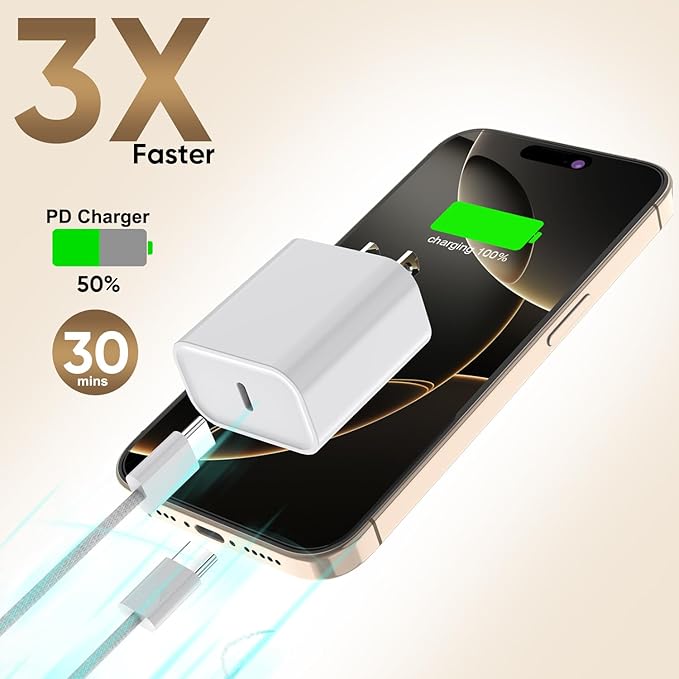 iPhone 16/15 Charger Fast Charging,3Pack 20W PD Type C Port Fast Charging Wall Plug 6FT Long USB C to C Woven Cable USB-C Charger for iPhone 16 Pro Max /15 Plus,iPad Pro 12.9/11,Air 5/4, Mini,AirPods